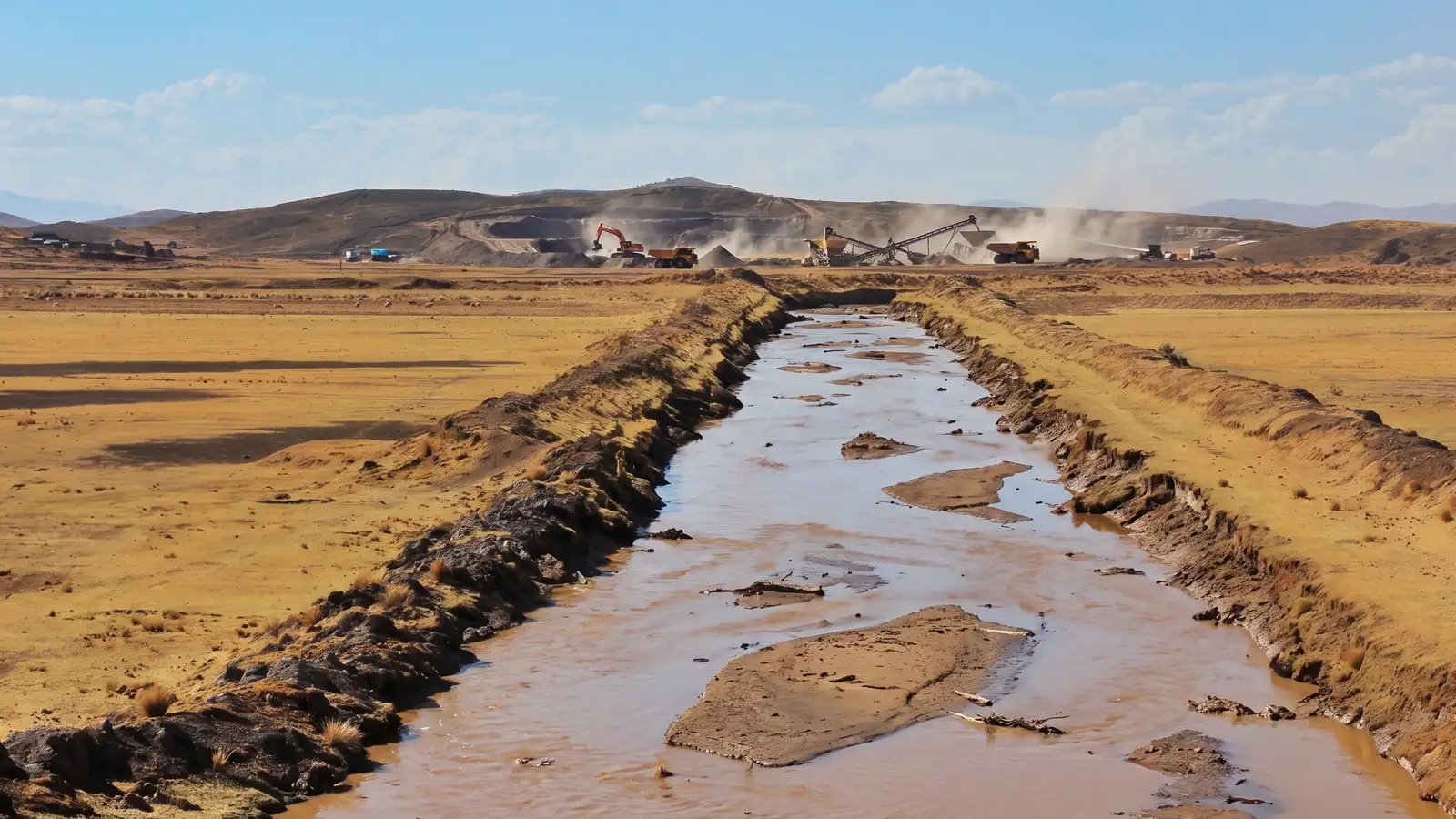 Best mining canal showing sediment buildup affecting water flow and operational performance, highlighting reliable dredging solutions for efficient maintenance in the USA.