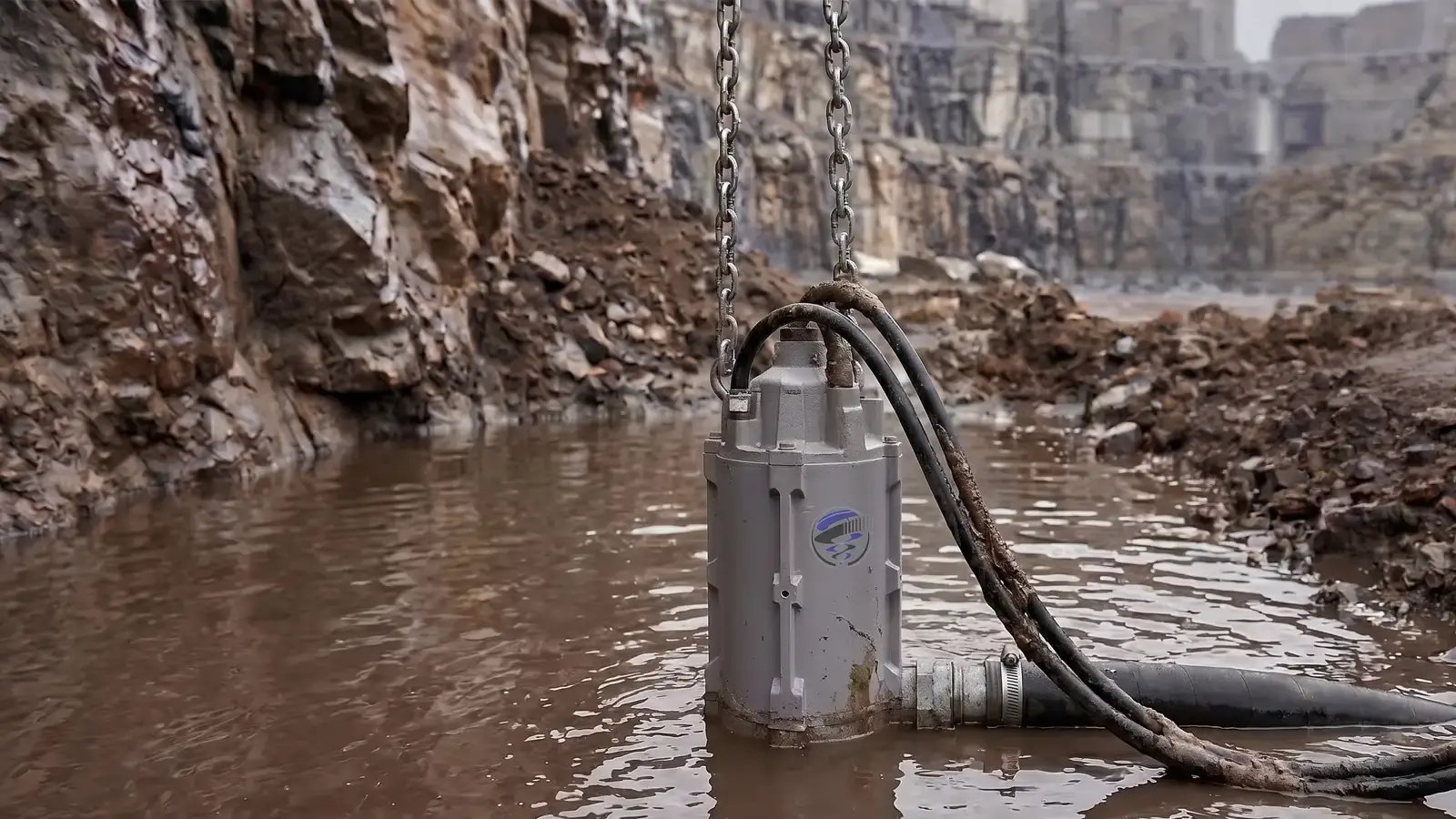 Submersible slurry pump handling muddy water in a mining dewatering application