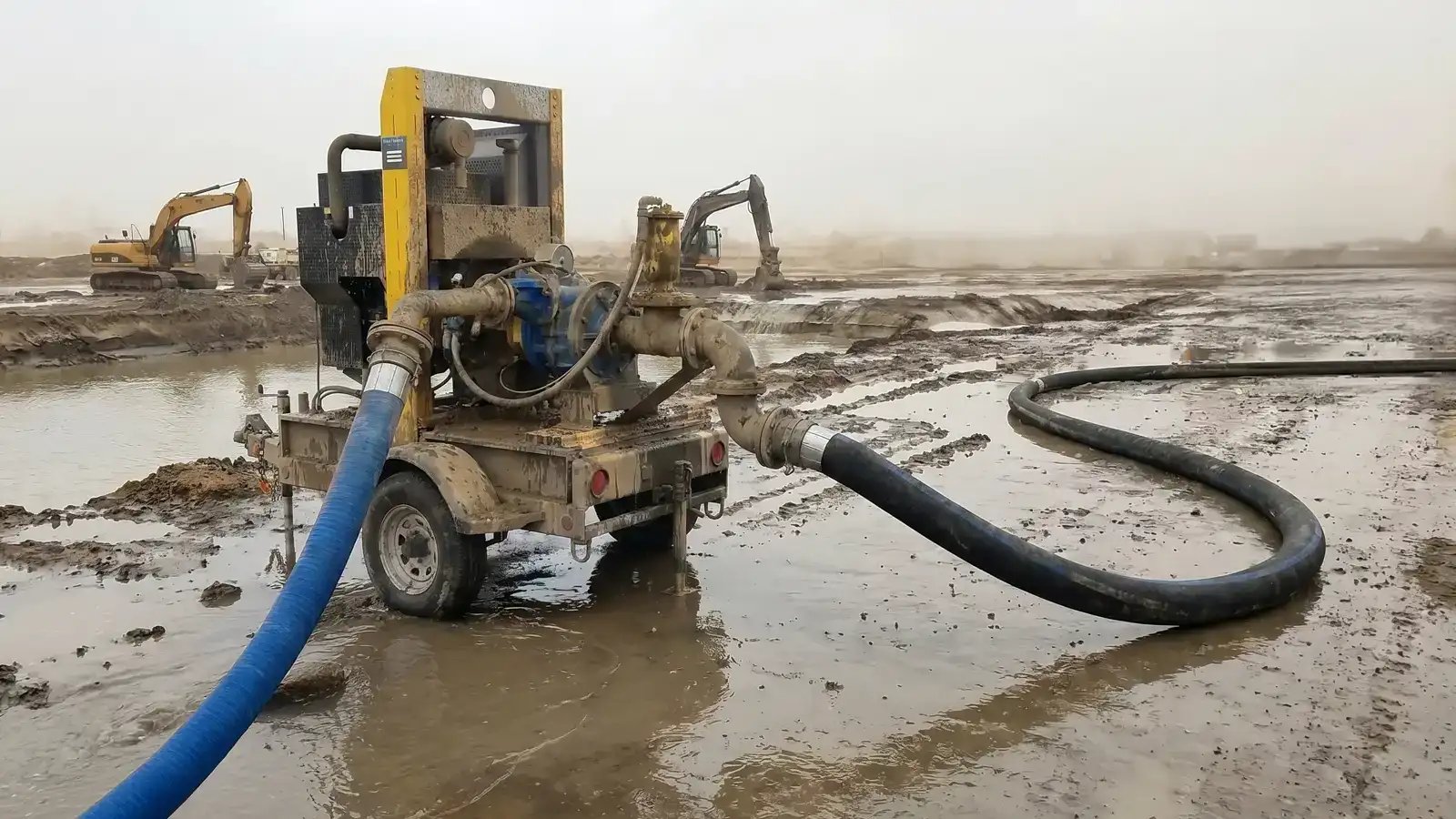 Dewatering pump operating at mining site for evaluating downtime costs before equipment replacement