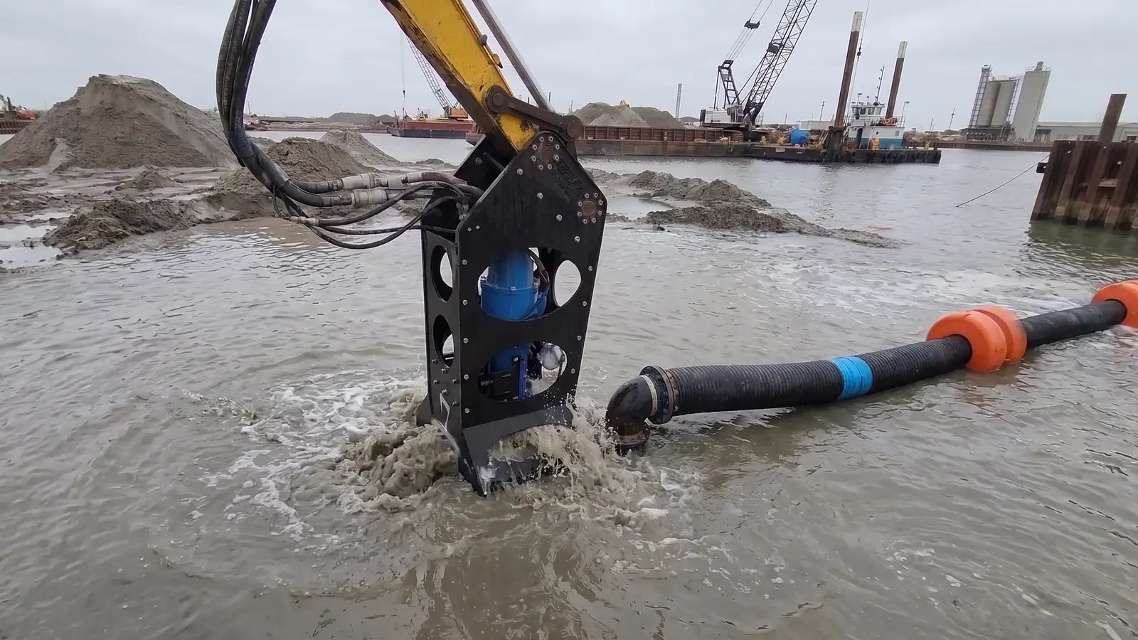 Marine excavator pump setup summarising the key takeaways for upgrading dredge attachments, reach and solids handling capacity in 2026.