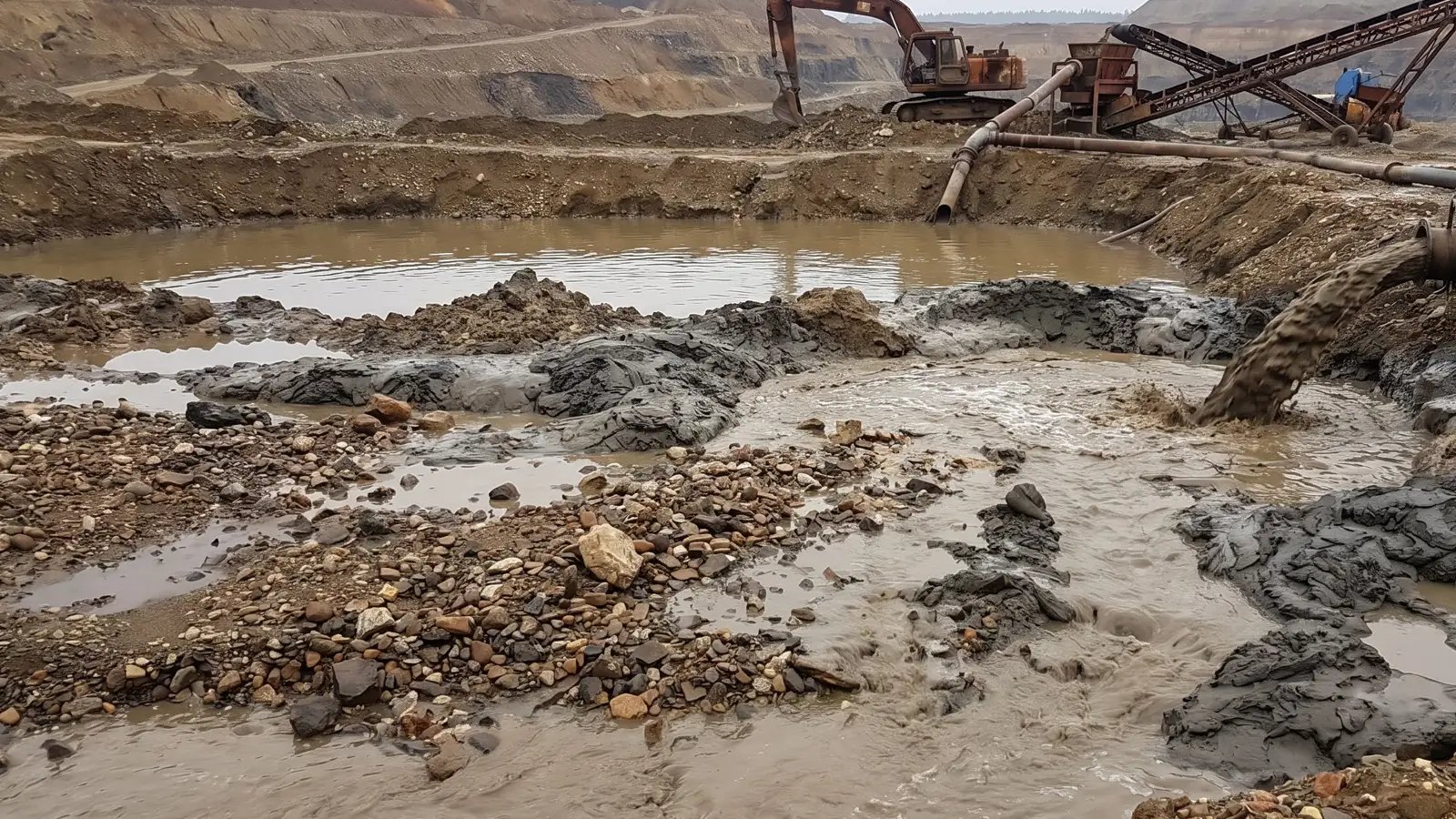 Mining slurry containing mud, gravel and large solids in an abrasive pumping application