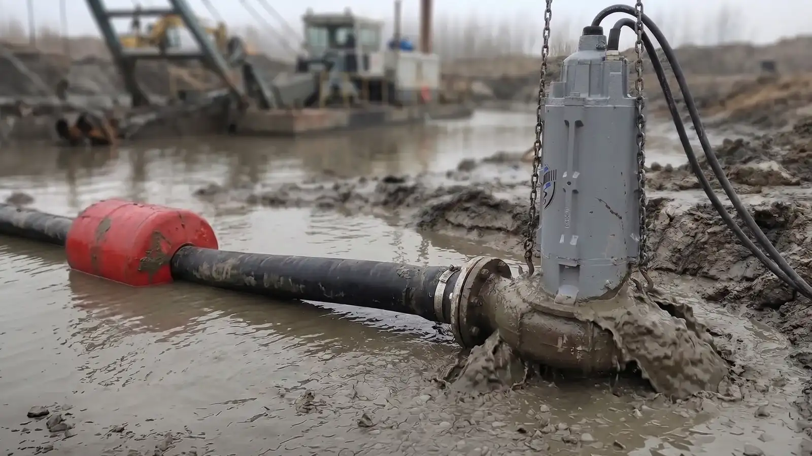 Submersible slurry pump handling muddy water in a mining dewatering application